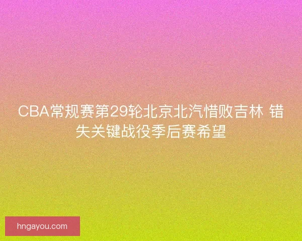 CBA常规赛第29轮北京北汽惜败吉林 错失关键战役季后赛希望