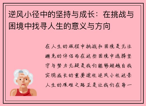 逆风小径中的坚持与成长：在挑战与困境中找寻人生的意义与方向